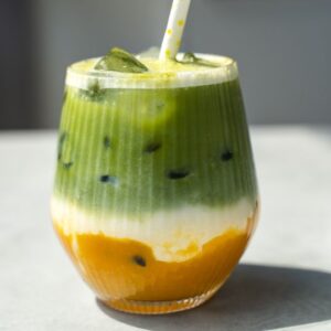 Mango iced matcha latte